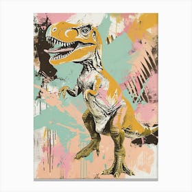 Retro Pastel Paint Splash Dinosaur Canvas Print