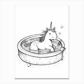 Unicorn In The Pool Black & White Illustration Canvas Print