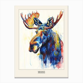 Moose Colourful Watercolour 4 Poster Canvas Print