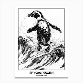 Penguin Surfing Waves Poster Canvas Print
