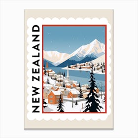Retro Winter Stamp Poster Queenstown New Zealand 3 Canvas Print
