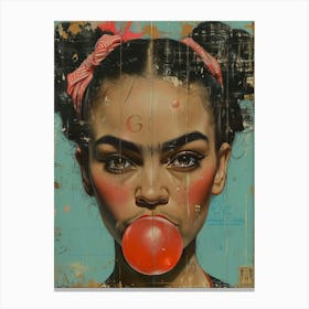 Girl Blowing A Bubble Gum Canvas Print