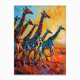 Herd Of Giraffe Running Through The Grass 3 Canvas Print