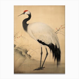 Crane Bird on Beige Canvas Print