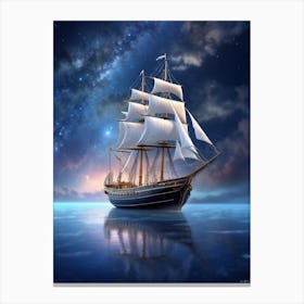 Sailing Ship In The Night Sky Canvas Print