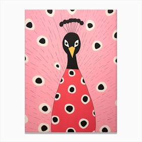 Pink Polka Dot Peacock 2 Canvas Print