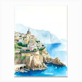 Watercolor Of A Town In Italy Canvas Print