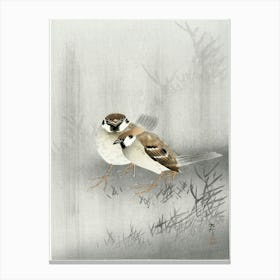 Two Ring Sparrows In The Rain (1900 1930), Ohara Koson Canvas Print