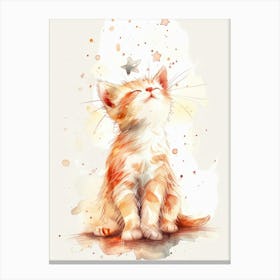 Cute Kitten Watercolor Painting Canvas Print