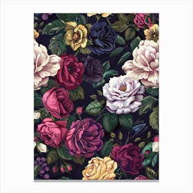 Roses On A Black Background Canvas Print