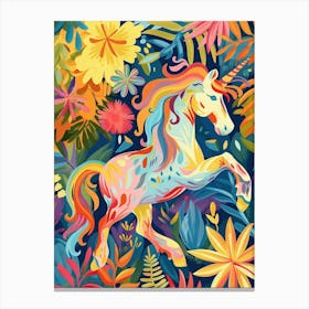 Floral Unicorn Galloping Fauvism Inspired 2 Canvas Print