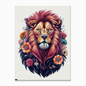 Lion With Flowers Canvas Print