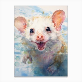 Light Watercolor Painting Of A Swimming Possum 1 Canvas Print