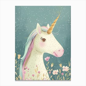 Pastel Storybook Style Unicorn In The Flowers 2 Canvas Print
