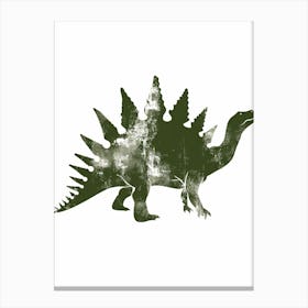 Green Stegosaurus Dinosaur Silhouette 3 Canvas Print