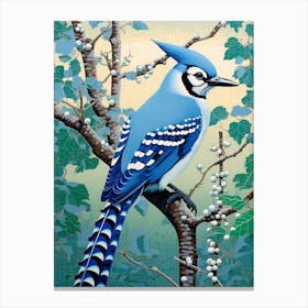 Ohara Koson Inspired Bird Painting Blue Jay 4 Canvas Print
