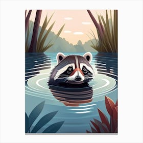 Raccoon Swimming In River Cute Digital 2 Canvas Print