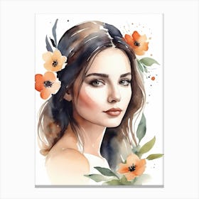 Floral Woman Portrait Watercolor Painting (31) Canvas Print