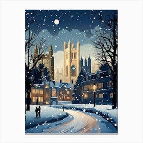 Winter Travel Night Illustration Cambridge United Kingdom 3 Canvas Print