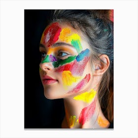 Young Woman In Colourful Paint Canvas Print