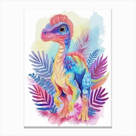 Watercolour Troodon Dinosaur In The Plants 2 Canvas Print