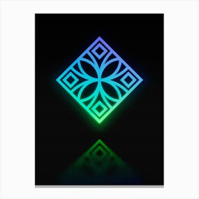 Neon Blue and Green Abstract Geometric Glyph on Black n.0315 Canvas Print