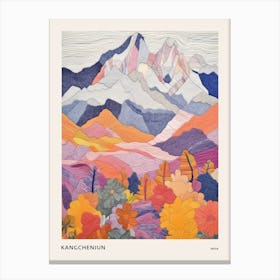 Kangchenjun India And Nepal 1 Colourful Mountain Illustration Poster Canvas Print