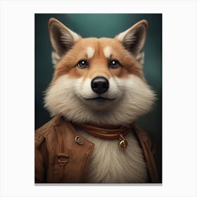 Corgi In A Leather Jacket Canvas Print