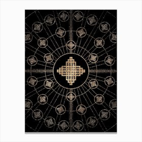 Geometric Glyph Radial Array in Glitter Gold on Black n.0090 Canvas Print