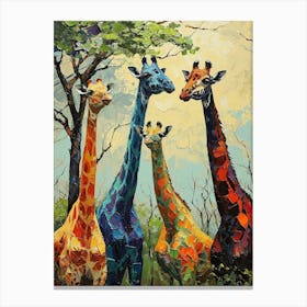 Colourful Brushstroke Herd Of Giraffe Canvas Print