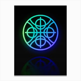 Neon Blue and Green Abstract Geometric Glyph on Black n.0320 Canvas Print