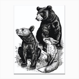 Malayan Sun Bear And A Fox Ink Illustration 2 Canvas Print