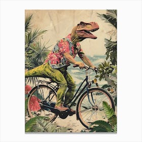 Dinosaur Riding A Bike Retro Style 1 Canvas Print