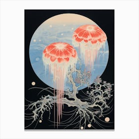 Moon Jellyfish Traditional Japanese Illustration 2 Canvas Print