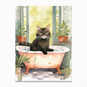 Black Cat In Bathtub Botanical Bathroom 9 Canvas Print
