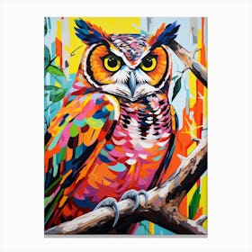 Colourful Bird Painting Great Horned Owl 1 Canvas Print