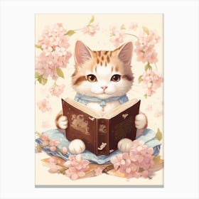 Kawaii Cat Drawings Reading 3 Canvas Print