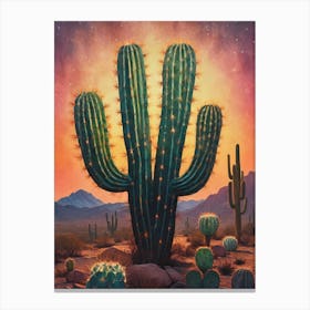 Neon Cactus Glowing Landscape (12) Canvas Print