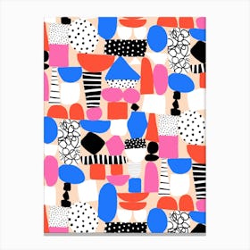 Pink, Red, Blue Paper Cut Out and Doodle Mod Art Collage Canvas Print