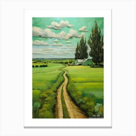 Green plains, distant hills, country houses,renewal and hope,life,spring acrylic colors.5 Canvas Print