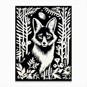 Fox In The Forest Linocut Illustration 31  Canvas Print