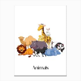 59.Beautiful jungle animals. Fun. Play. Souvenir photo. World Animal Day. Nursery rooms. Children: Decorate the place to make it look more beautiful. Canvas Print