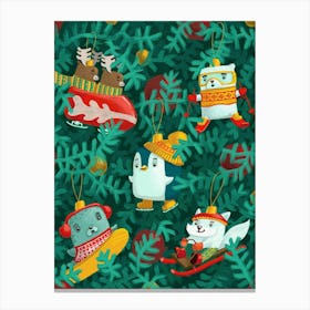 Snowanimals in christmas tree Canvas Print