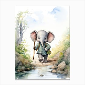 Elephant Painting Hiking Watercolour 3 Canvas Print