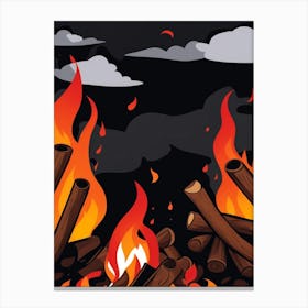 Fire And Logs Canvas Print