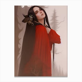Beautiful gothic girl in the woods Canvas Print