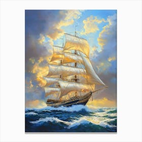 Sailing Ship Navigates Through The Ocean Waves Under A Bright And Dramatic Sky Toile