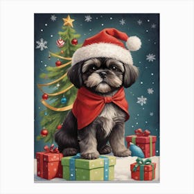 Christmas Shih Tzu Dog Wear Santa Hat (14) Canvas Print