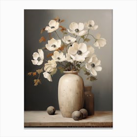 Anemone, Autumn Fall Flowers Sitting In A White Vase, Farmhouse Style 1 Canvas Print