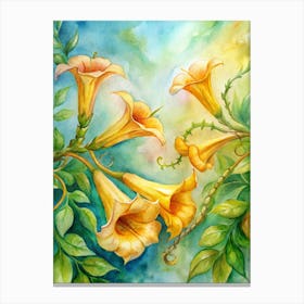 9 Golden Trumpet Flowers On Vibrant Vines (1) Canvas Print